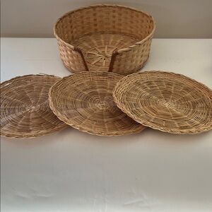 Rattan Woven Basket and Paper Plate Holder Set - Wicker